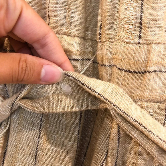 DREW Linen-Blend Tie Front V Neck Striped Jumpsuit - Picture 11 of 14